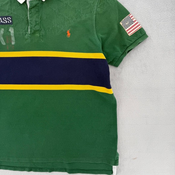 Vintage Polo Ralph Lauren  Custom Fit Rugby Shirt K1 Flag Patch Stripe Mens  XXL - Picture 10 of 15